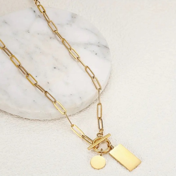 18k gold plated necklace modern elegant boho chain pendent classic style - Picture 2 of 5